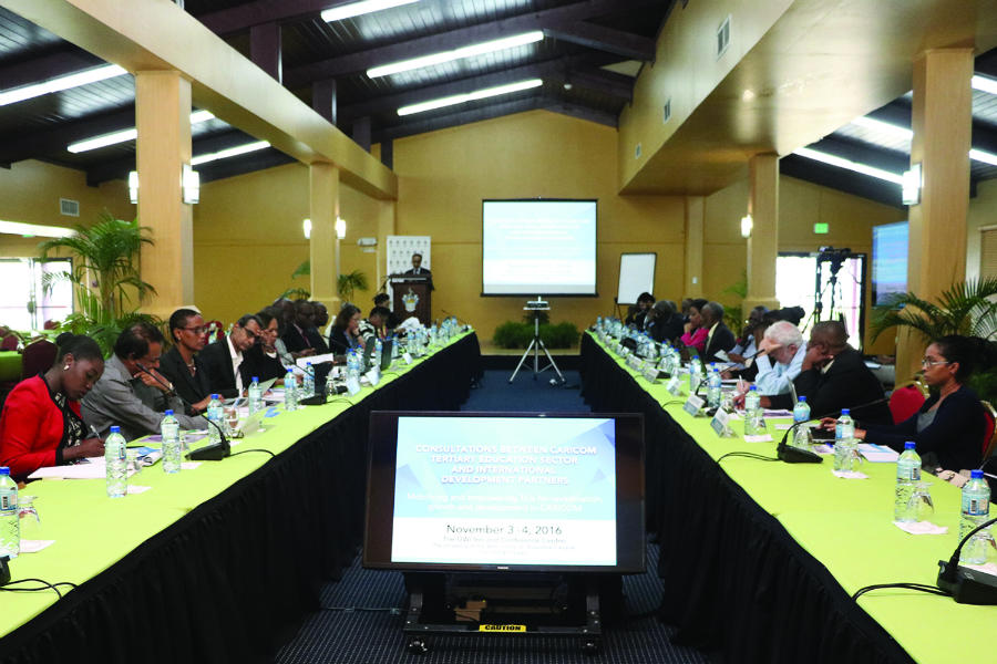 Participants gathered on day one of the consultations between CARICOM tertiary education sector and international development partners at The UWI in November 2016.