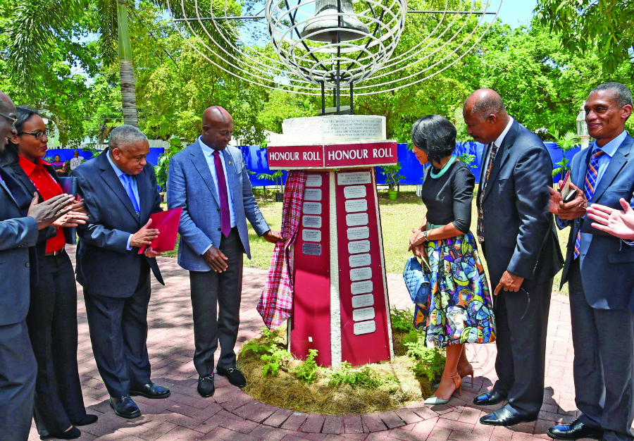 The Honourable Dr Keith Rowley, Prime Minister of Trinidad & Tobago reveals the Honour Roll as he is inducted into the Prime Ministers’ Park which honours UWI graduates who are or have been heads of government.